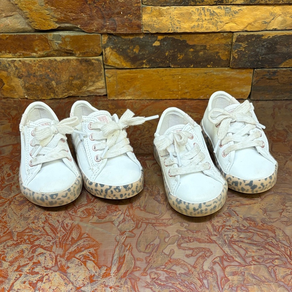 Keds White Kids Shoes with Leopard Print Sole, Twins